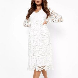 Long Sleeve Crochet Lace Midi Skater Dress